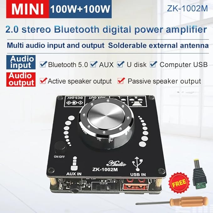 Module amplificateur numérique 100 W+ 100 W Bluetooth ZK-1002M