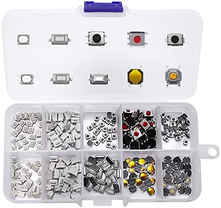SMD Button, 250 Pieces 10 Types Tactile Push Button Micro Switch Momentary Tact Assortment Kit for Car Remote Control Key with Plastic Box