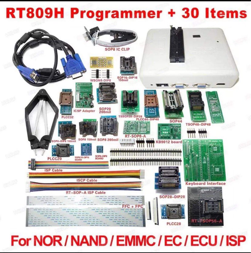 Programmateur universel RT809H emmc-nand FLASH, 30 adaptateurs, adaptateur TSOP48, adaptateur TSOP56, Clip de Test SOP8 avec câbles